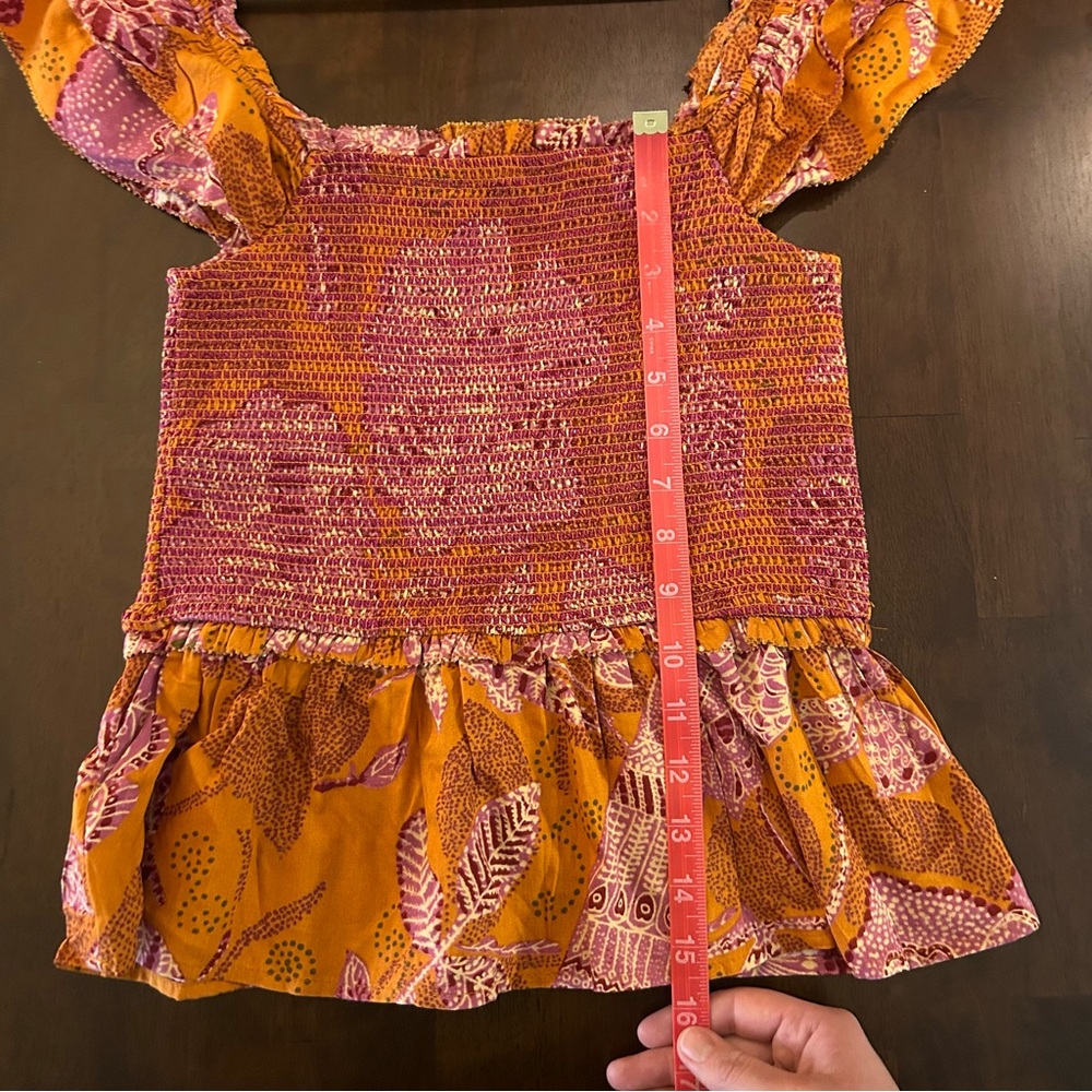 House of Harlow 1960 smocked off the shoulder boho orange pink print top Size S - Picture 9 of 13